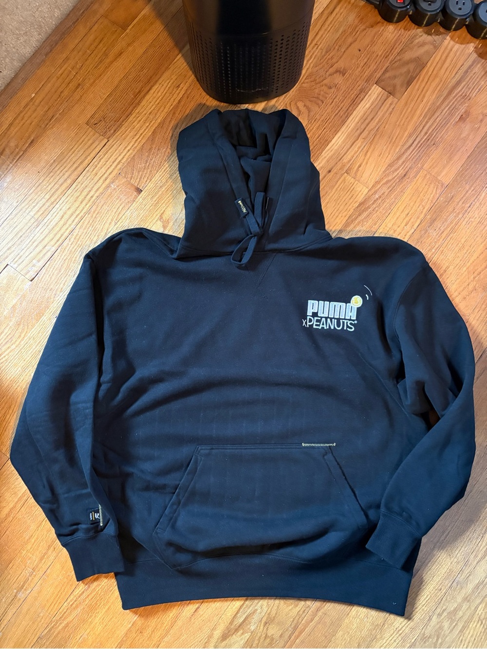 Peanuts x Puma Black Pullover Hoodie with Small Logo